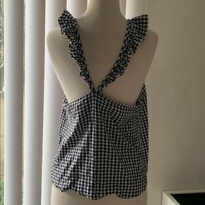 Madewell Gingham Ruffle Strap Top - Black and White
